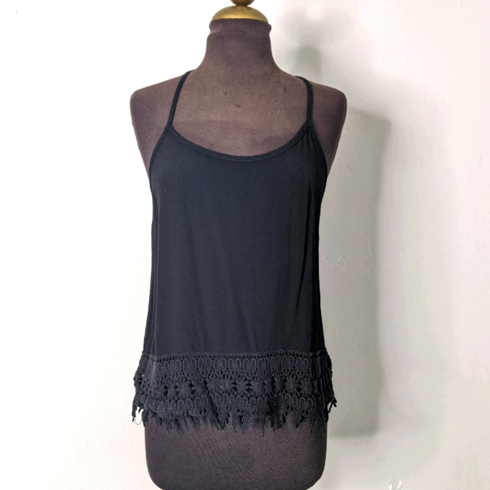 Forever 21 Racer Back Tank with Fringe Lace Hem